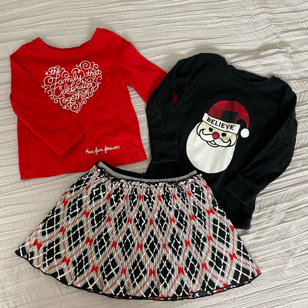 Toddler Christmas Skirt and Long Sleeve Shirt Set
